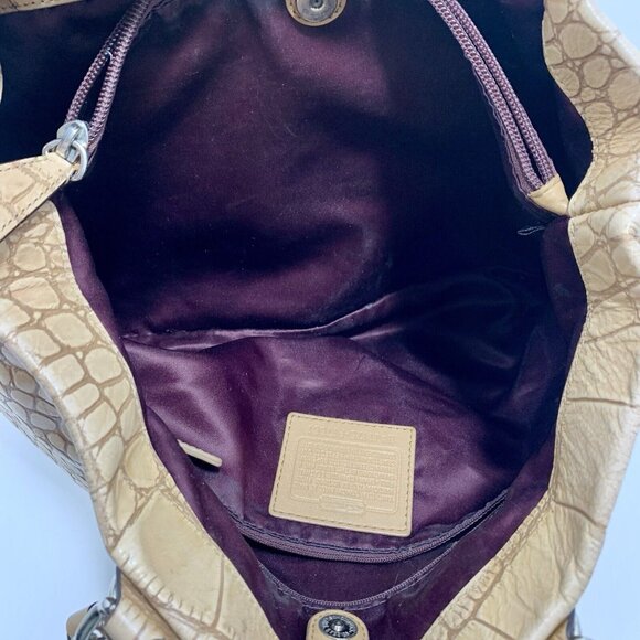 COACH Ashley F17661 Croc Embossed Leather Carry All Tote Bag Purse Chain Strap - Picture 9 of 16